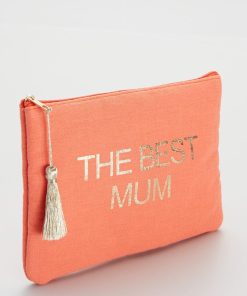 Pochette imprimée 'the best mum' - corail