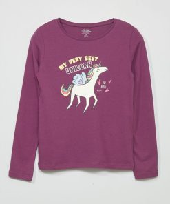 T-shirt imprimé manches longues - Violet