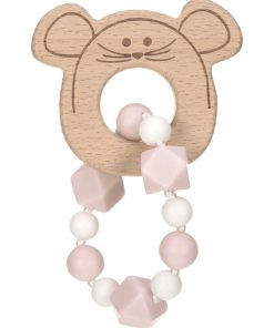 Bracelet de dentition en bois et silicone Souris - Rose