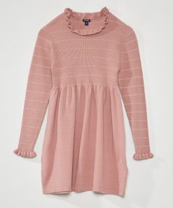 Robe pull à rayures - Rose