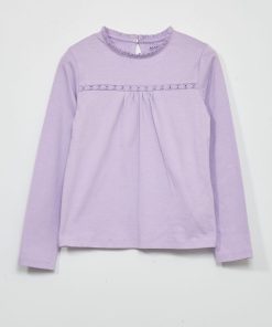 T-shirt à manches avec dentelle - Violet