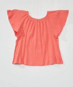 T-shirt uni en maille ajourée - rose
