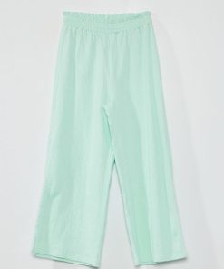 Pantalon large en maille gaufrée avec fentes - Vert menthe