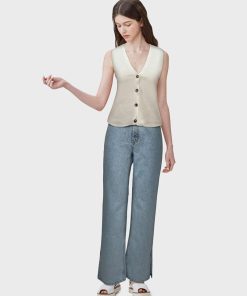 Pull fine jauge sans manches - Ecru