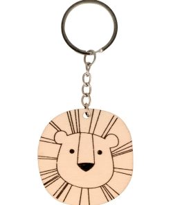 Porte-clés tête de lion en bois - Beige
