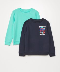 Lot 2 sweats molleton et imprimé - Marine/vert