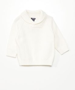 Pull rayé en col châle - blanc