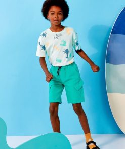 Bermuda en coton et lin - Vert