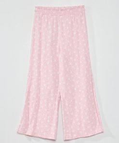 Pantalon large en maille gaufrée avec fentes - Rose imprimé