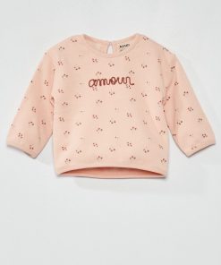 Sweat en molleton avec imprimé - Rose