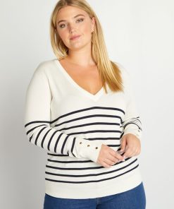 Pull en maille encolure V - Blanc