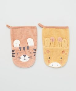 Lot de 2 gants de toilette 'animaux' - Jaune