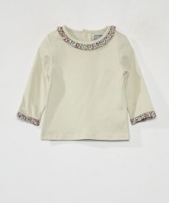 T-shirt à col rond volanté - Vert
