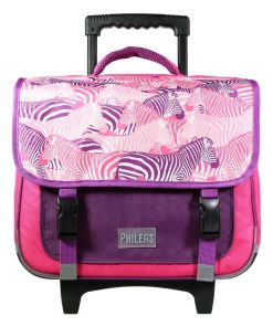 BAGTROTTER Cartable à roulettes 38 cm Phileas Rose Zèbre - Rose