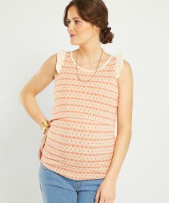 T-shirt d'allaitement avec broderie anglaise - Orange