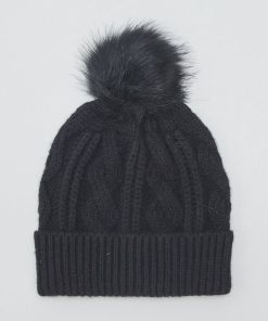 Bonnet torsadé à pompon - Noir