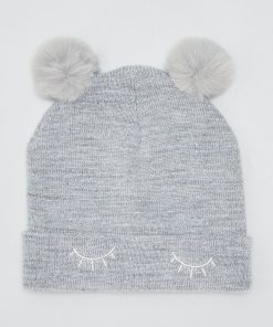 Bonnet pailleté avec pompons - Gris