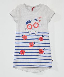 Chemise de nuit 'chat' - gris rayé