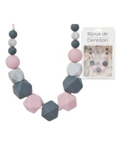 Collier d'allaitement ou de portage en silicone - Géométrique rose/ gris/Marbre - Gris