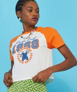 Tee-shirt imprimé manches raglan - Orange