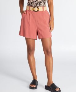 Short en twill fluide avec ceinture - Terracotta