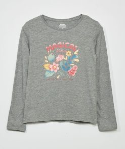 T-shirt imprimé manches longues - Gris