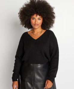 Pull en maille encolure V - noir