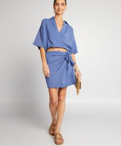 Blouse courte à manches courtes - Bleu