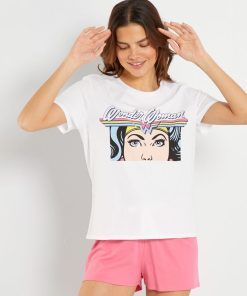 Ensemble pyjama 'Wonder Woman' - 2 pièces - blanc/rose