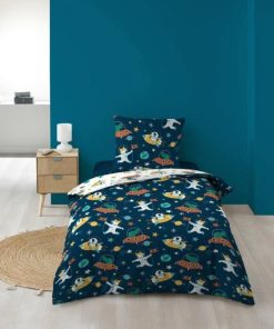 Housse de couette enfant 140x200 Cosmo + 1 taie microfibre - Bleu