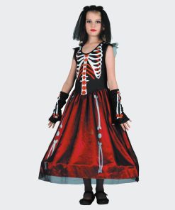 Déguisement 'Dia de la muerte' robe + serre-tête + gants - Rouge