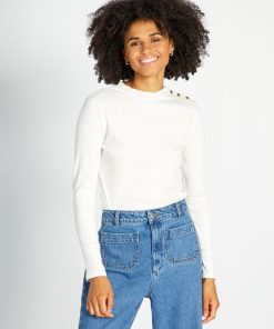 T-shirt à manches longues en maille côtelée - Blanc