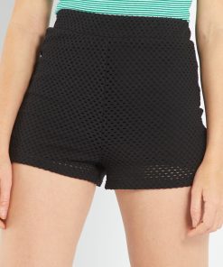 Short uni en crochet à taille haute - noir