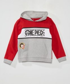Sweat à capuche en molleton 'One Piece' - Gris/rouge