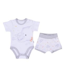 Ensemble bébé body et shorty , Éléphant - Blanc