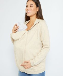 Sweat zippé à capuche d'allaitement - Beige