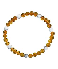 Bracelet Adulte - Ambre Cognac / Howlite - Blanc