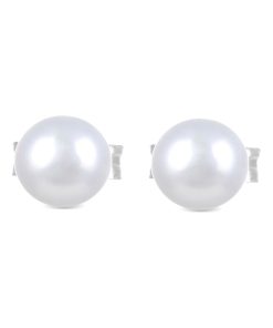 Boucles d'oreilles, base en argent 925 et perle blanche avec finition rhodiée - Argent