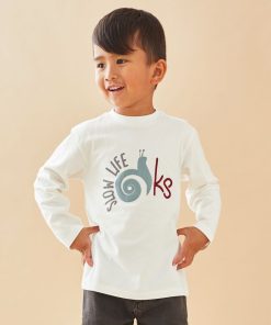 T-shirt longues manches imprimé escargot, - Blanc