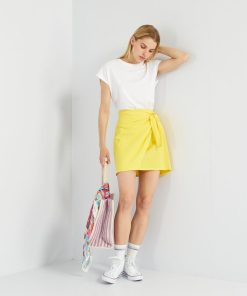 Jupe portefeuille courte - jaune