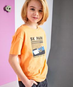 T-shirt en jersey avec imprimé - Orange