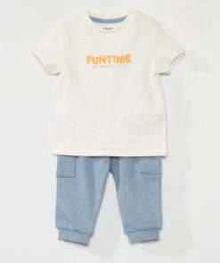 Ensemble t-shirt + pantalon - Blanc/bleu