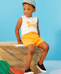 Ensemble débardeur imprimé + short en french terry - Beige/orange