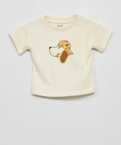 T-shirt à col rond 'chien' - Beige