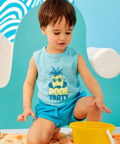 Ensemble débardeur imprimé + short en french terry - Bleu