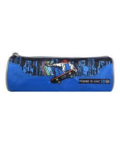 BAGTROTTER Trousse scolaire ronde Poivre Blanc Bleu Skate - Bleu