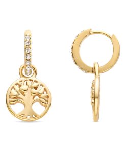 Boucles d'oreilles Arbre de vie en zircone brillante, finition en or jaune 18 carats - Multicolore
