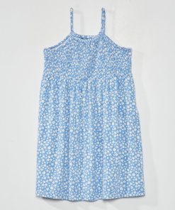 Robe fleuri à fines bretelles - Bleu