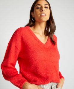 Pull en maille doudou 'JDY' - Rouge