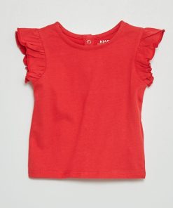 Tee-shirt à manches volantées - rouge cerise